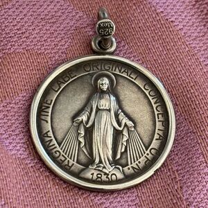 Miraculous Medal Holy Mother 925 Sterling Silver Round Pendant